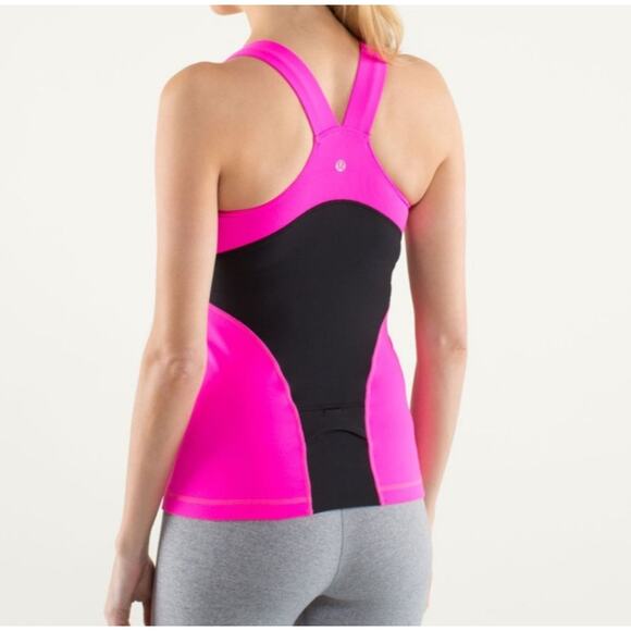 Lululemon Deep V-Neckline Raspberry Glo Light & Black Athletic Tank Top Size 6 - Picture 2 of 9
